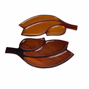 Vintage Mid Century Divided Monkey Pod Wood Leaf Trays from Haiti
